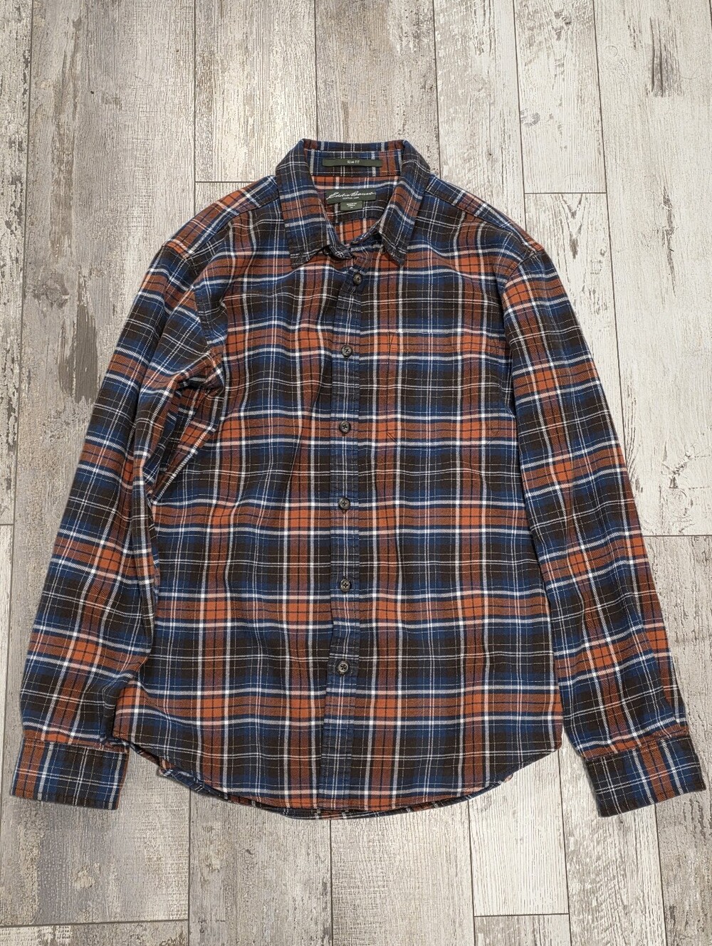 (M) Men's Eddie Bauer Cotton Flannel Shirt Plaid Multi-color Slim Fit Button-Up
